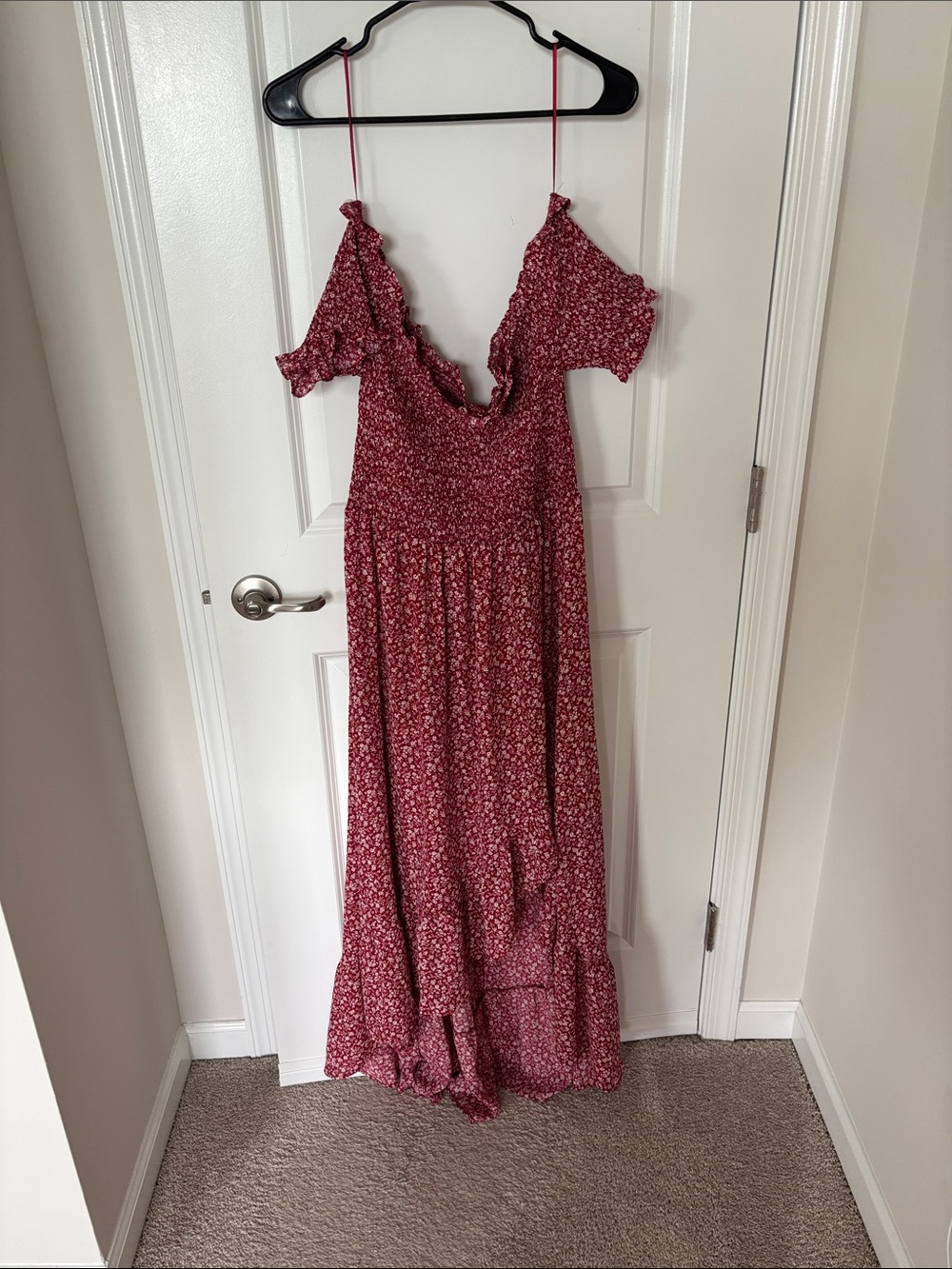Francesca's Collections Red Floral Maxi Dress with Ruffles